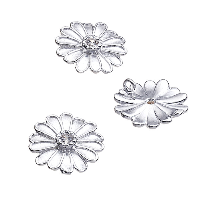 Pendentifs marguerite 15mm avec zirconium blanc 1 anneau derrière (2pcs)