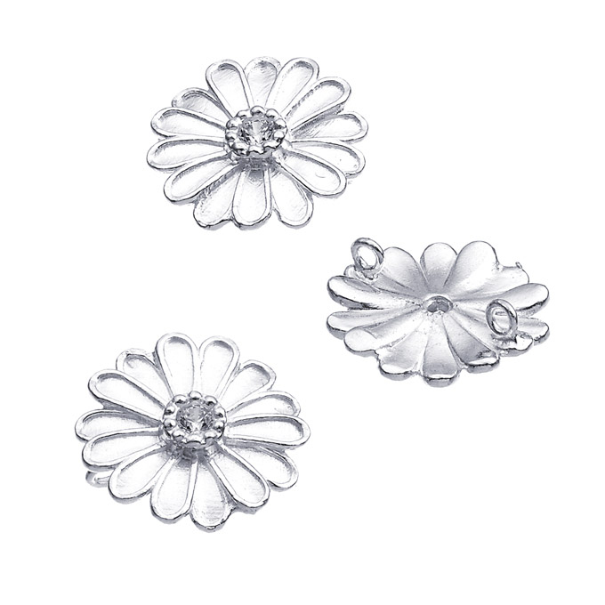 Breloques marguerite 15mm avec zirconium blanc 2 anneaux derrière (2pcs)