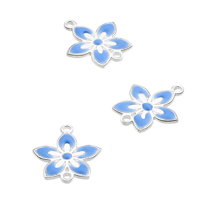 12mm light bleu enamel flower pendant 2 rings (1pc)