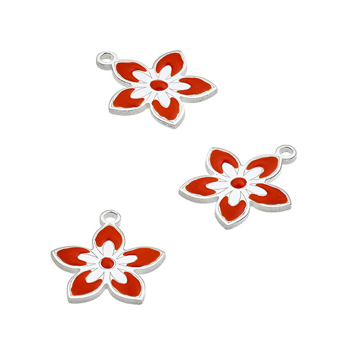 Pendentif fleur 12mm émail corail avec anneau (1pc)