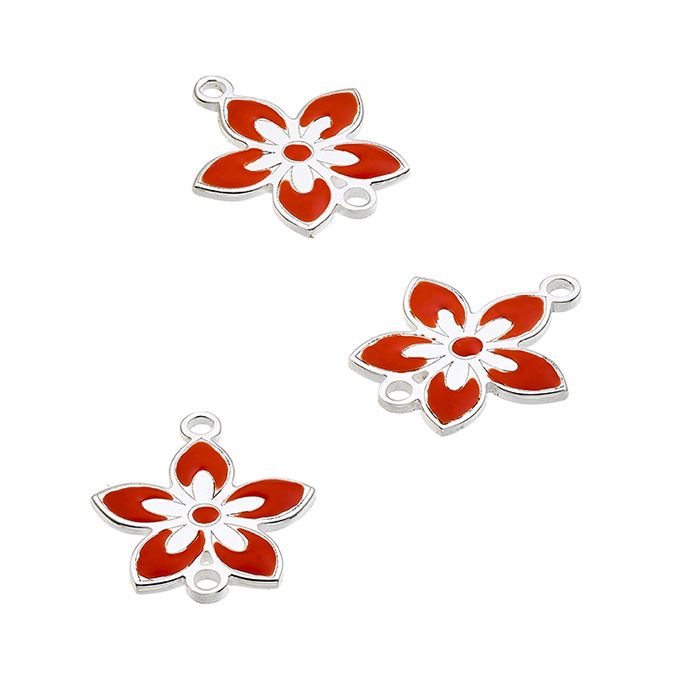 12mm coral enamel flower pendant 2 rings (1pc)