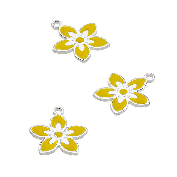 Ciondolo fiore 12mm smaltato giallo con anello (1pz)