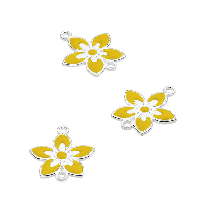 Pendentif fleur 12mm émail jaune 2 anneaux (1pc)