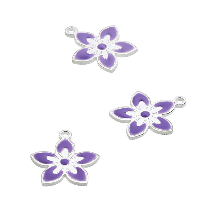 Pendentif fleur 12mm émail lilas avec anneau (1pc)