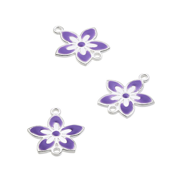 Pendentif fleur 12mm émail lilas 2 anneaux (1pc)