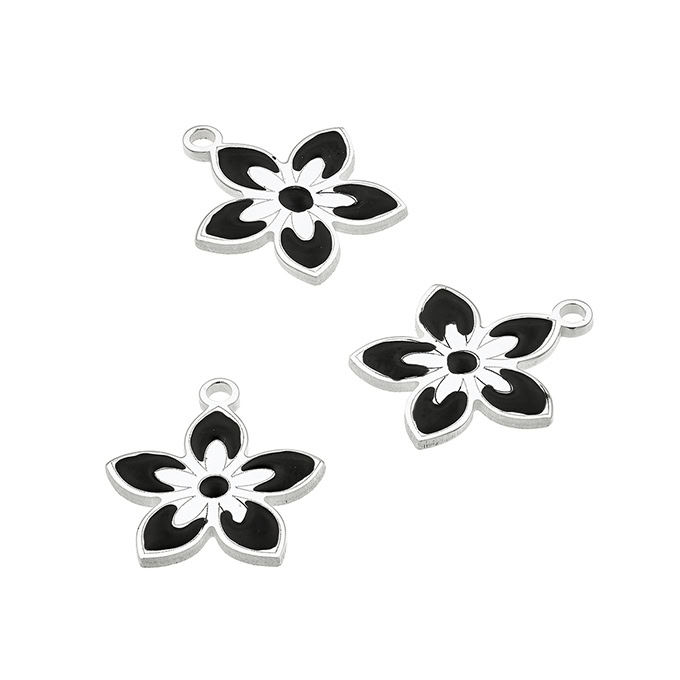 12mm black enamel flower pendant with ring (1pc)