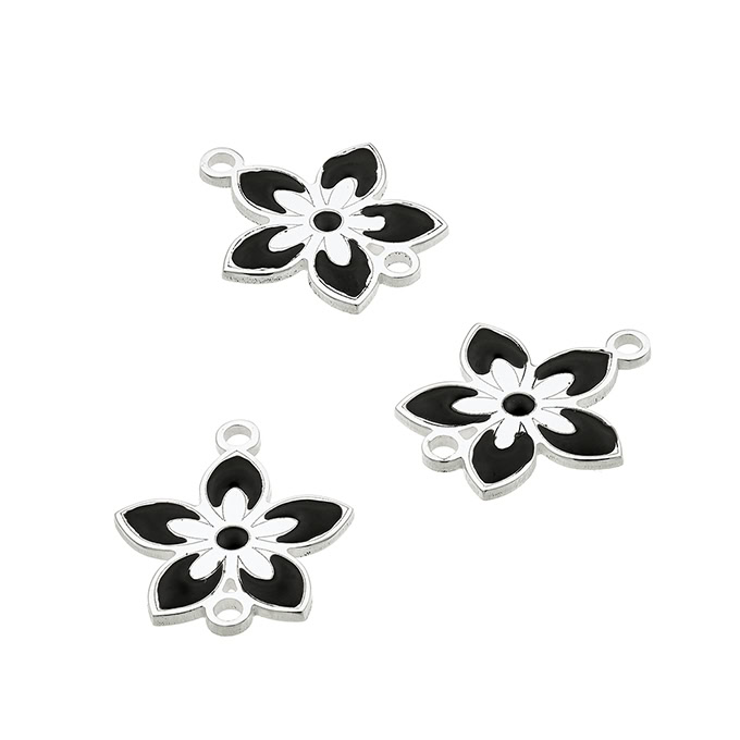 Ciondolo fiore 12mm smaltato nero 2 anelli (1pz)