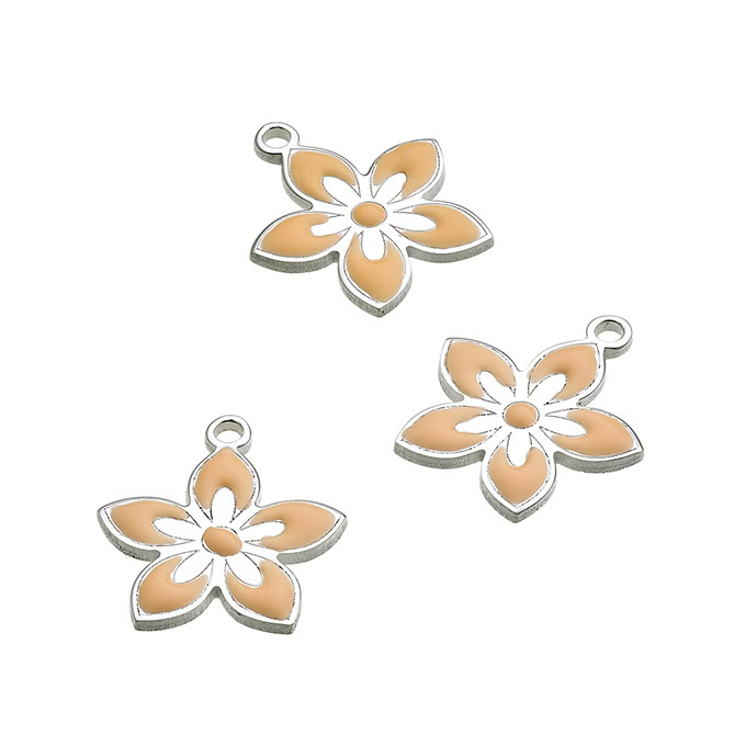 12mm peach enamel flower pendant with ring (1pc)