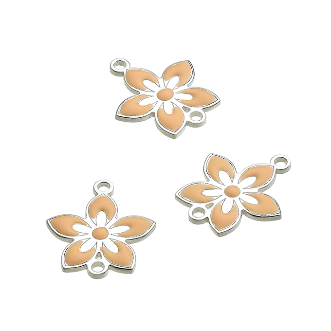 Pendentif fleur 12mm émail pêche 2 anneaux (1pc)