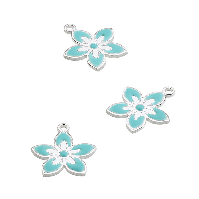 Pendentif fleur 12mm émail turquoise avec anneau (1pc)