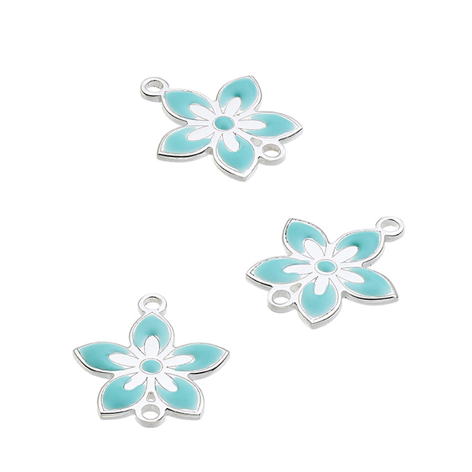 Pendentif fleur 12mm émail turquoise 2 anneaux (1pc)