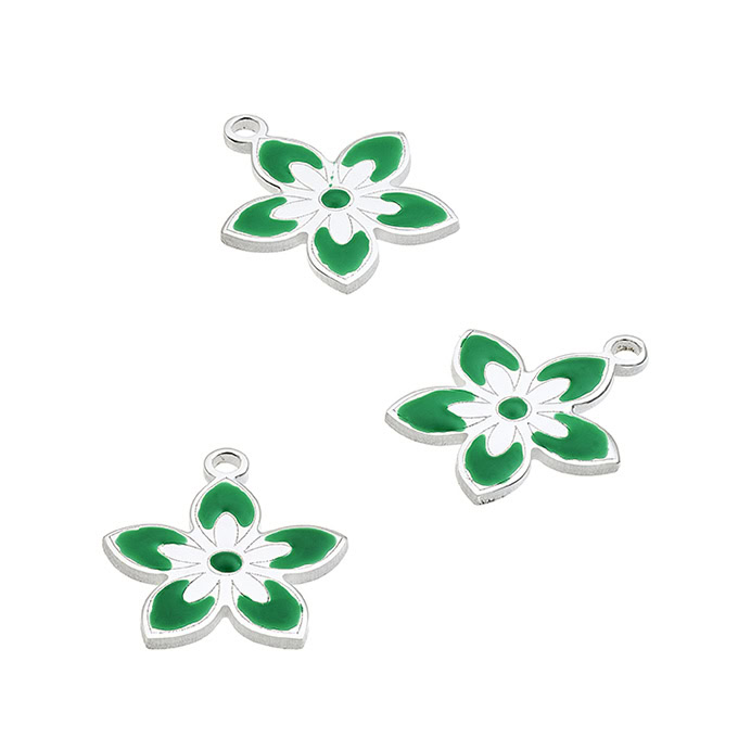 12mm green enamel flower pendant with ring (1pc)