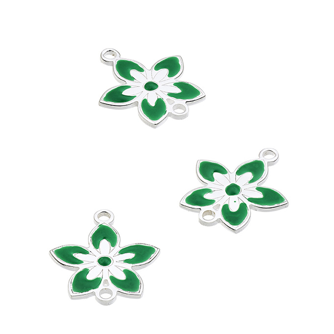 Pendentif fleur 12mm émail vert 2 anneaux (1pc)