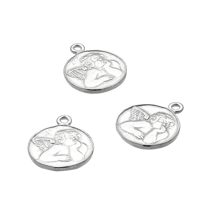 Médaille Ange 10mm relief avec anneau (3pcs)