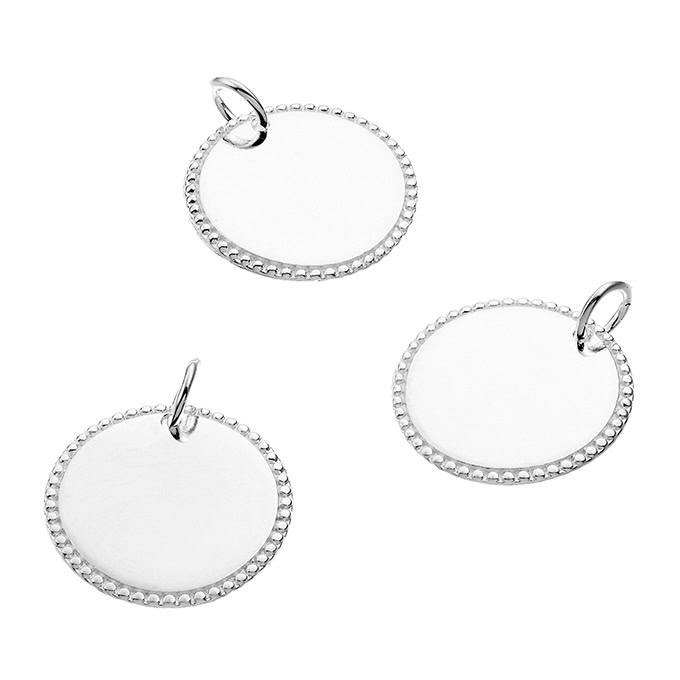 Médaille ronde à graver 20mm contour de perles avec anneau (1pc)