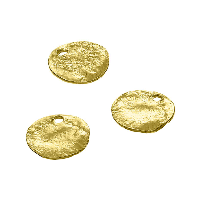 Yellow Gold 3µ – 16mm irregular round medals with hole (3pcs) | G-Silver