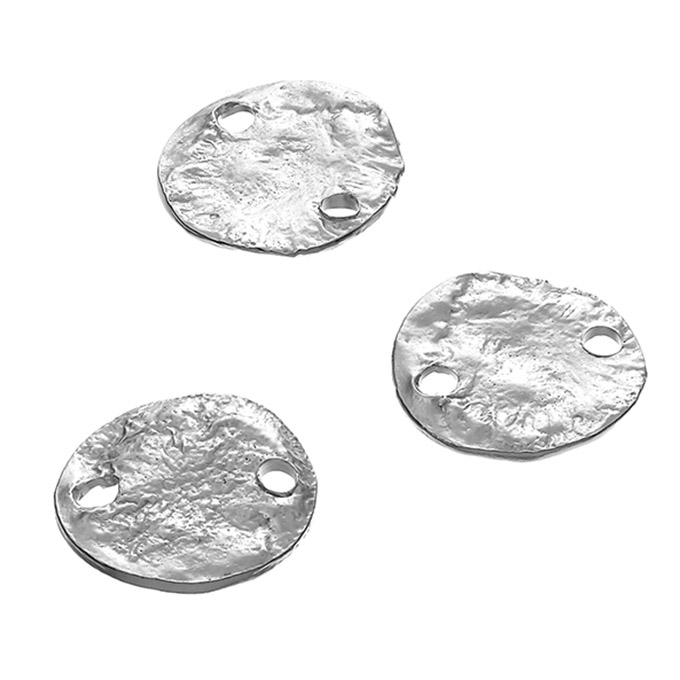 White Rhodium – 16mm irregular round medals 2 holes (3pcs) | G-Silver