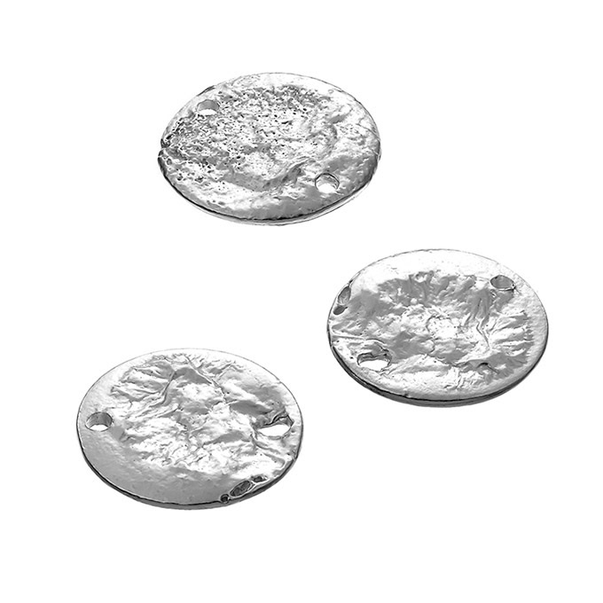 White Rhodium – 20mm irregular round medals 2 holes (1pc) | G-Silver