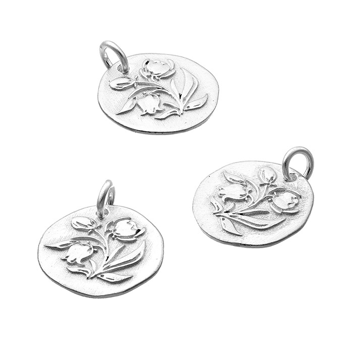 15mm sandblasted tulip irregular medal bas-relief with ring (1pc)