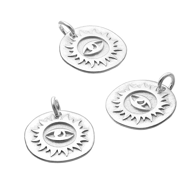 15mm sandblasted eye irregular medal bas-relief with ring (1pc)