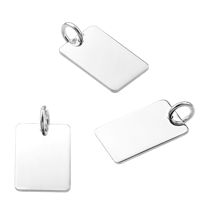 Médailles rectangulaires 10x15mm avec anneau à graver polis miroir (3pcs)