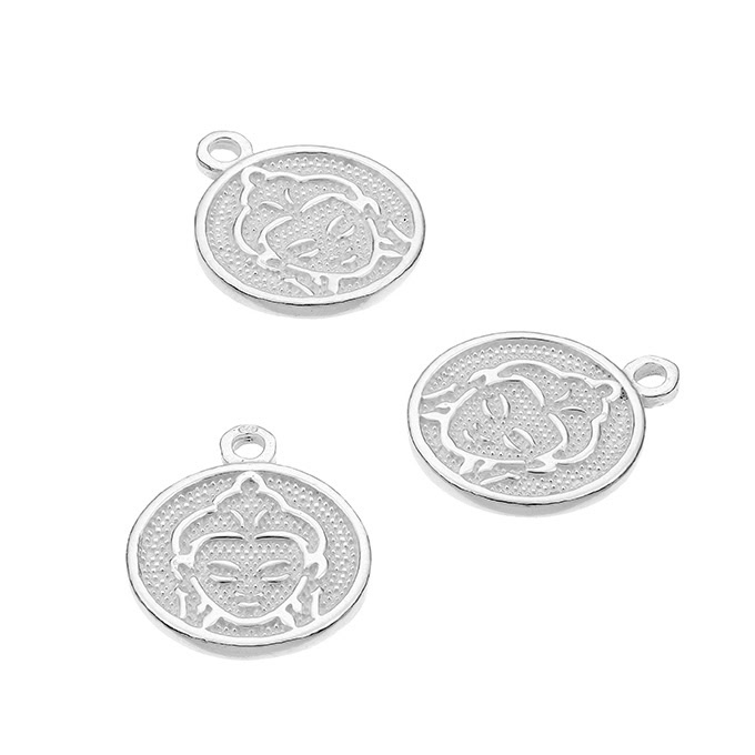 15mm embossed double sided Buddha medals with 1 ring (2pcs)