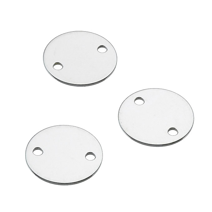 Médailles rondes 10mm 2 trous à graver polies miroir (env. 20pcs)