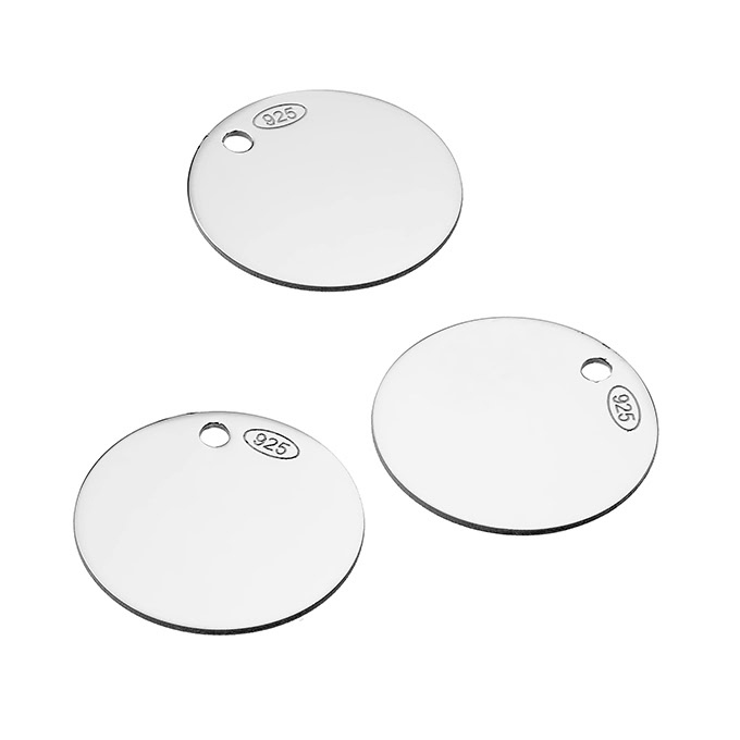 Médailles rondes 15mm à graver 1 trou polis miroir (env. 20pcs)