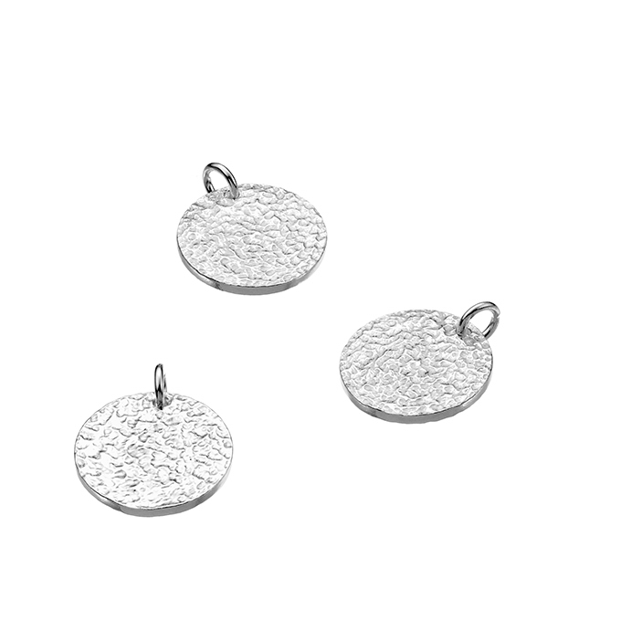 15mm round hammered medals with ring (3pcs)