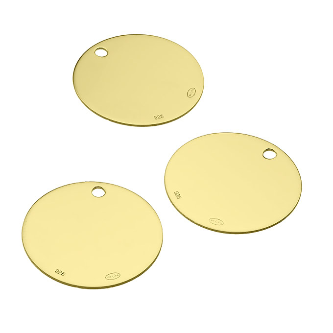 Yellow Gold 1µ – 20mm round medals 1 hole, engraveable hand polished ...