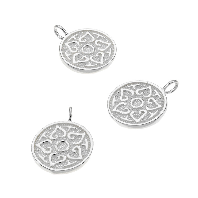 Médaille 15mm Fleur 5 pétales relief double face 1 anneau (2pcs)