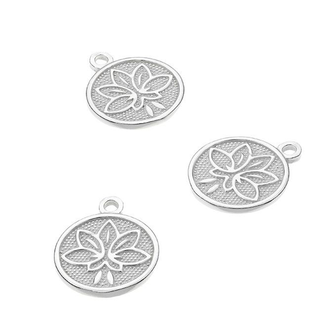 5mm embossed double sided Lotus Flower medals with 1 ring (2pcs)