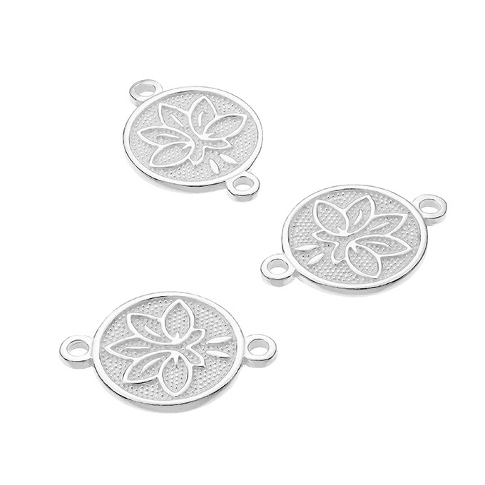 15mm embossed double sided Lotus Flower medals with 2 rings (2pcs)