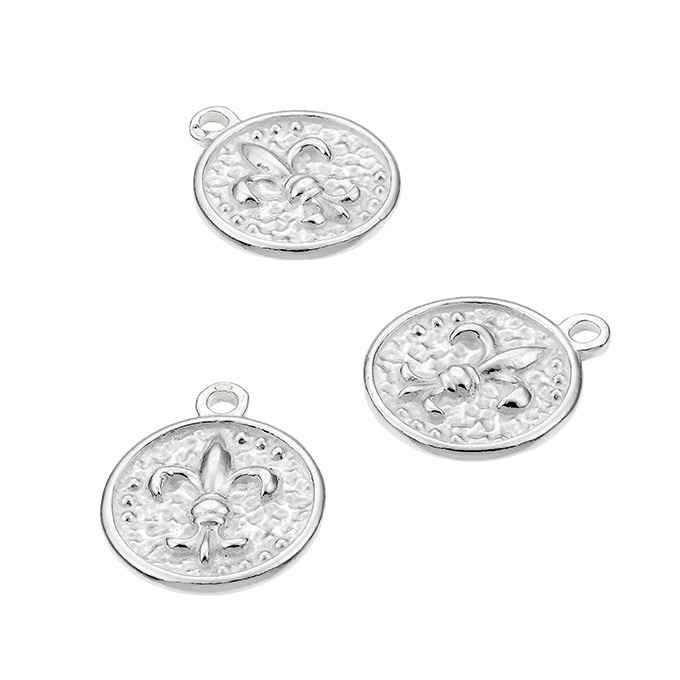 Médailles 15mm Fleur de Lys relief 1 anneau (2pcs)