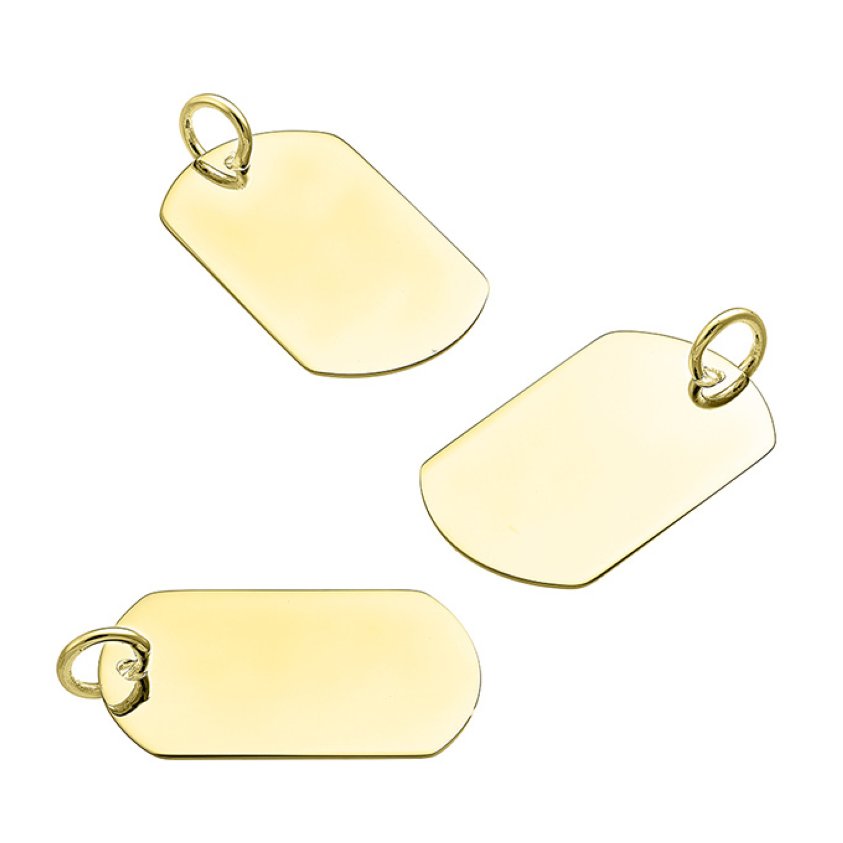 Yellow Gold 3µ – 13x21mm engravable military style medal, with hand polished ring, thickness 0,5mm (1pc)