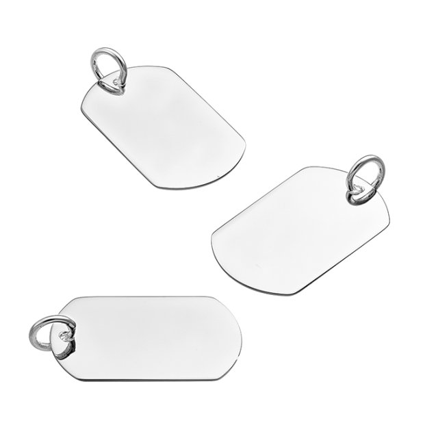 Weiss Rhodiniert – Medaille Militärstil 13x21mm gravierbar, mit Ring hochglanzpoliert, Dicke 0,5mm (1Stk)