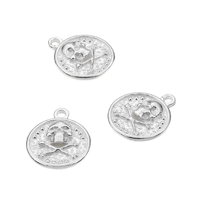 Médailles 15mm Tête de mort relief 1 anneau (2pcs)