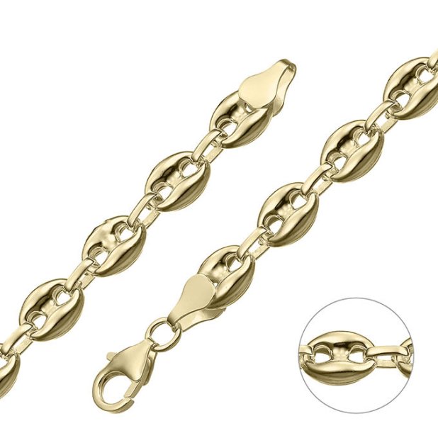 Yellow Gold 3µ – 8,1mm hollow nautical chain (1m)