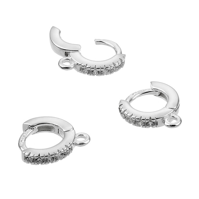 Support boucles d’oreilles clip rond 10mm zirconiums blancs et anneau (1 paire)