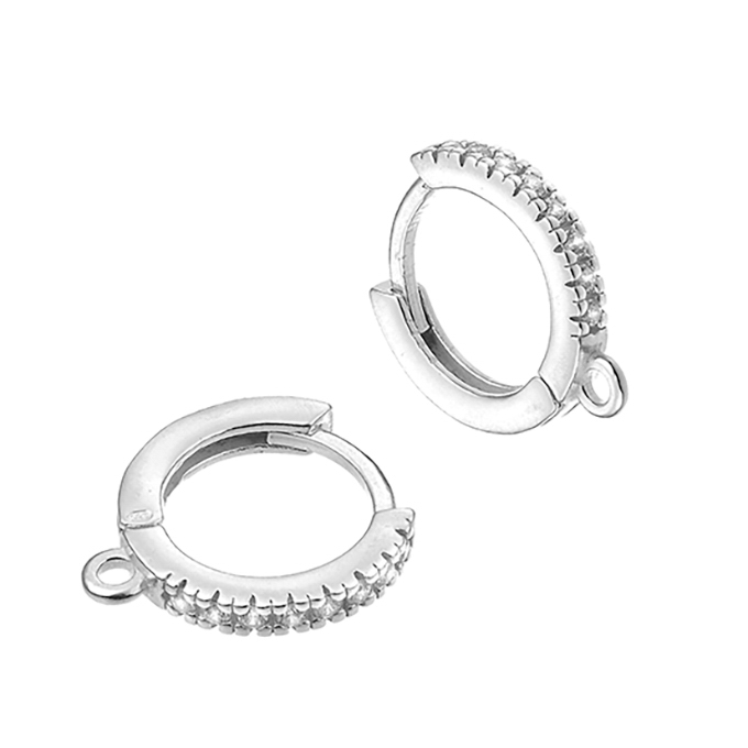 13mm sleeper earring supports with white zirconium and ring (1pair)