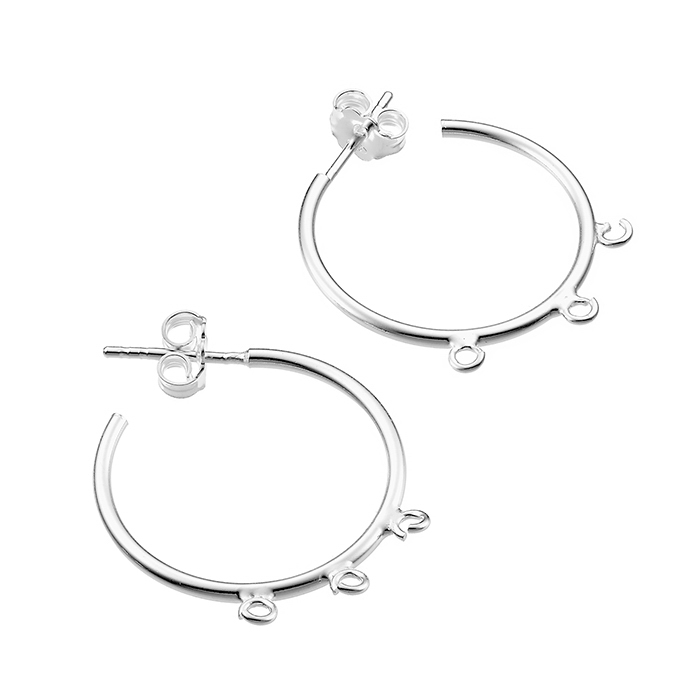 20mm hoop earring supports with 3 rings tube 1,5mm (1pair)