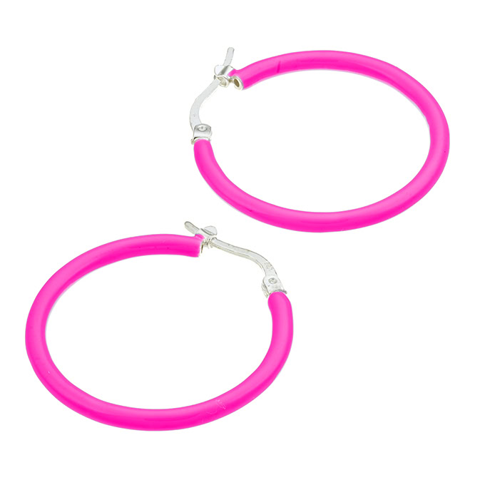 33mm hoop earrings fluo fuchsia enamel (1pair)