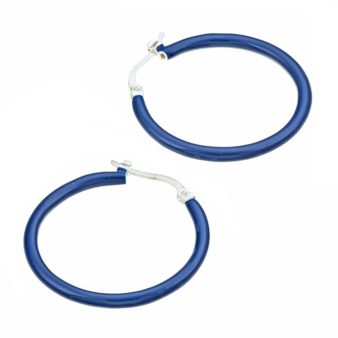 33mm hoop earrings dark blue enamel (1pair)