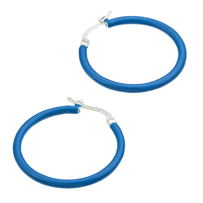 33mm hoop earrings blue enamel (1pair)