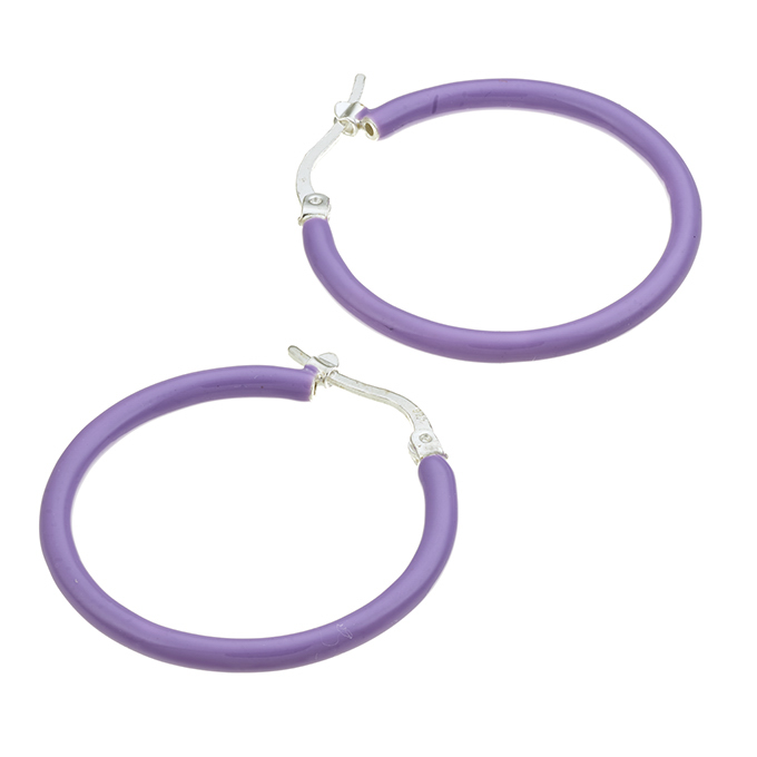 33mm hoop earrings lilac enamel (1pair)