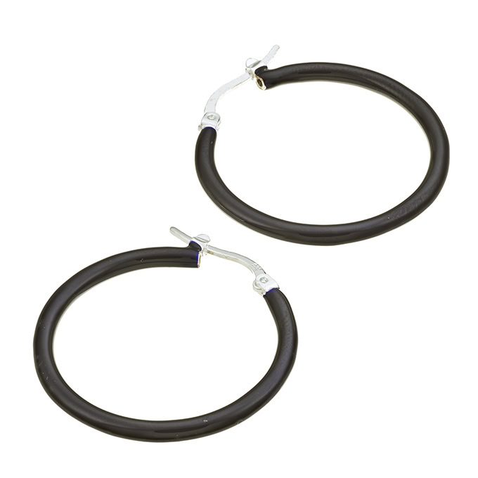 33mm hoop earrings black enamel (1pair)