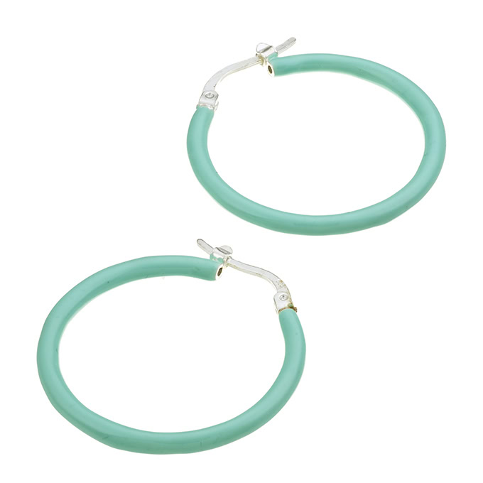 Créoles 33mm émail turquoise (1paire)