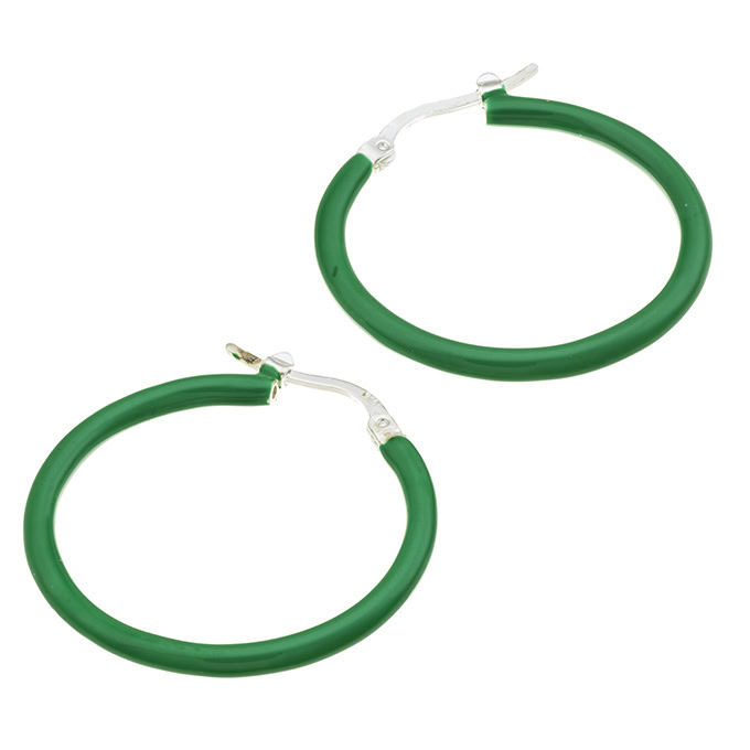 33mm hoop earrings green enamel (1pair)