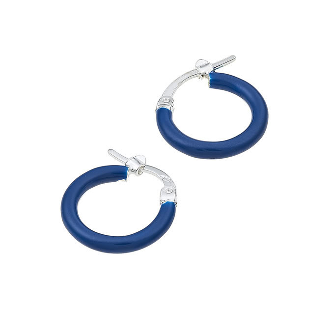 15mm hoop earrings dark blue enamel (1 pair)