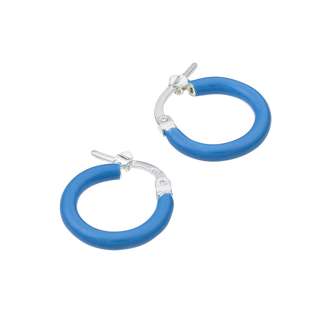 15mm hoop earrings blue enamel (1 pair)